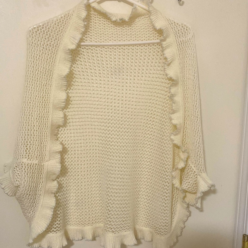 White Knit Cardigan Women Size S